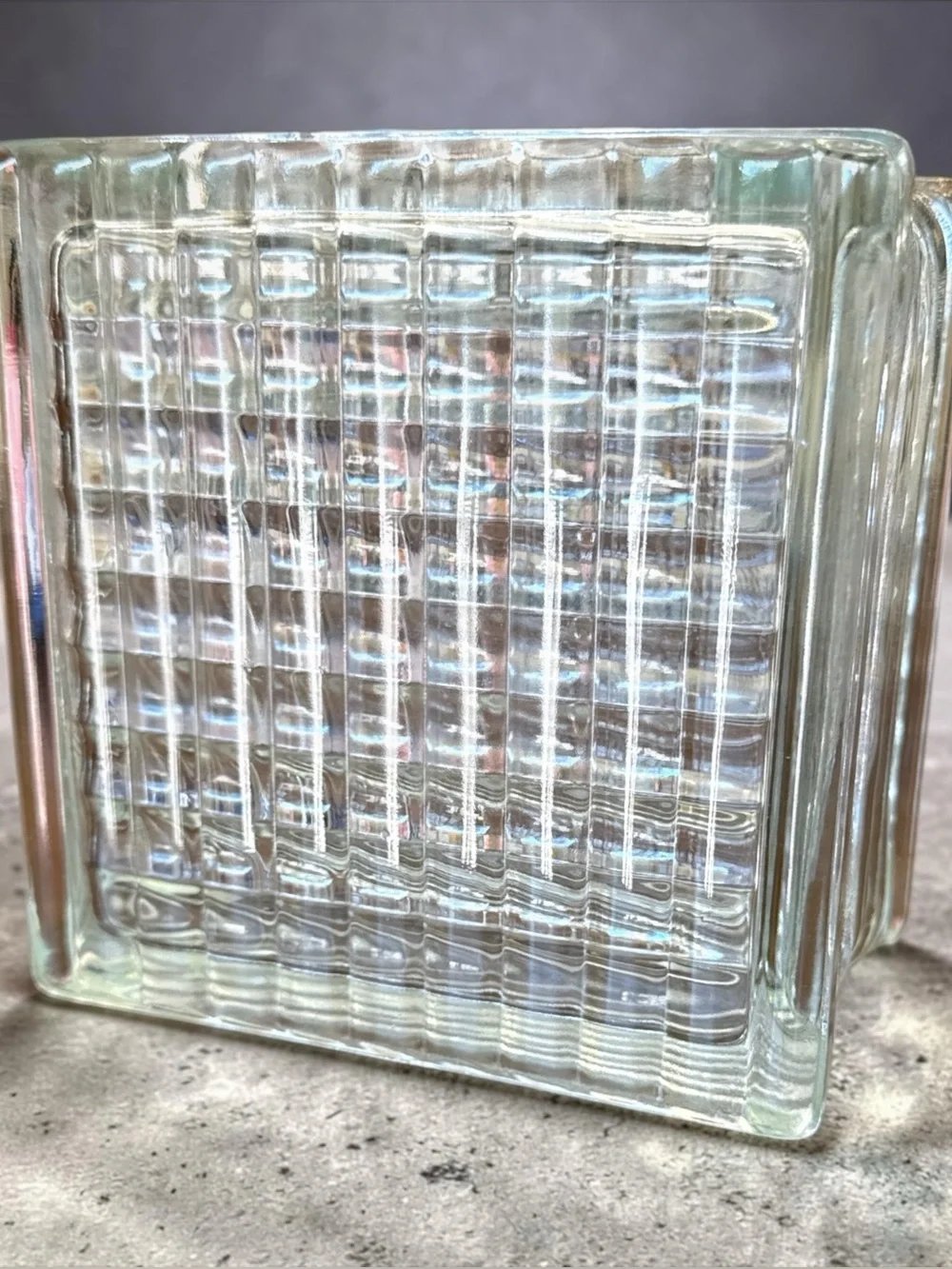 Vintage West German Glass Block Vase MCM Brutalist Bauhaus Art Deco Clear